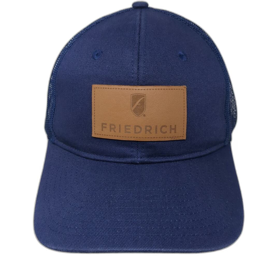 Port Authority Blue Trucker Hat One Size Friedrich Leather Patch Shield Logo